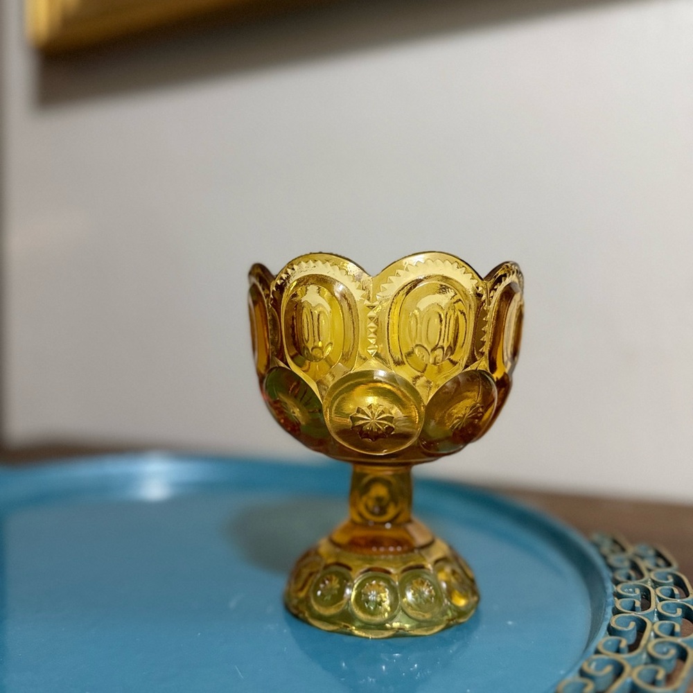 Vintage Glass Amber Pedestal Perfect beautiful Rich Golden Color candy dish